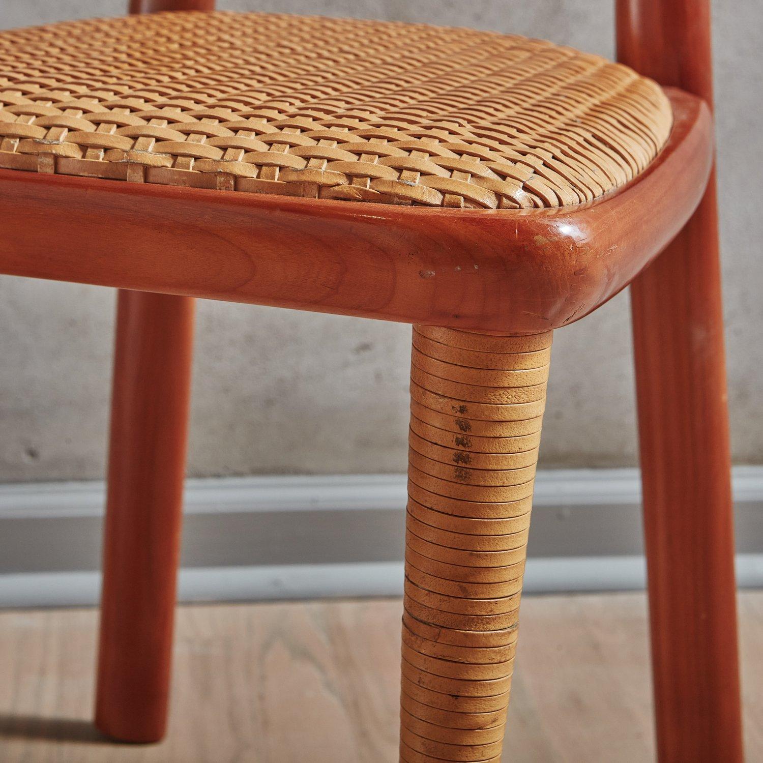 Set of 6 Wood + Woven Leather Dining Chairs by Pierantonio Bonacina, Italy 1970s For Sale 13