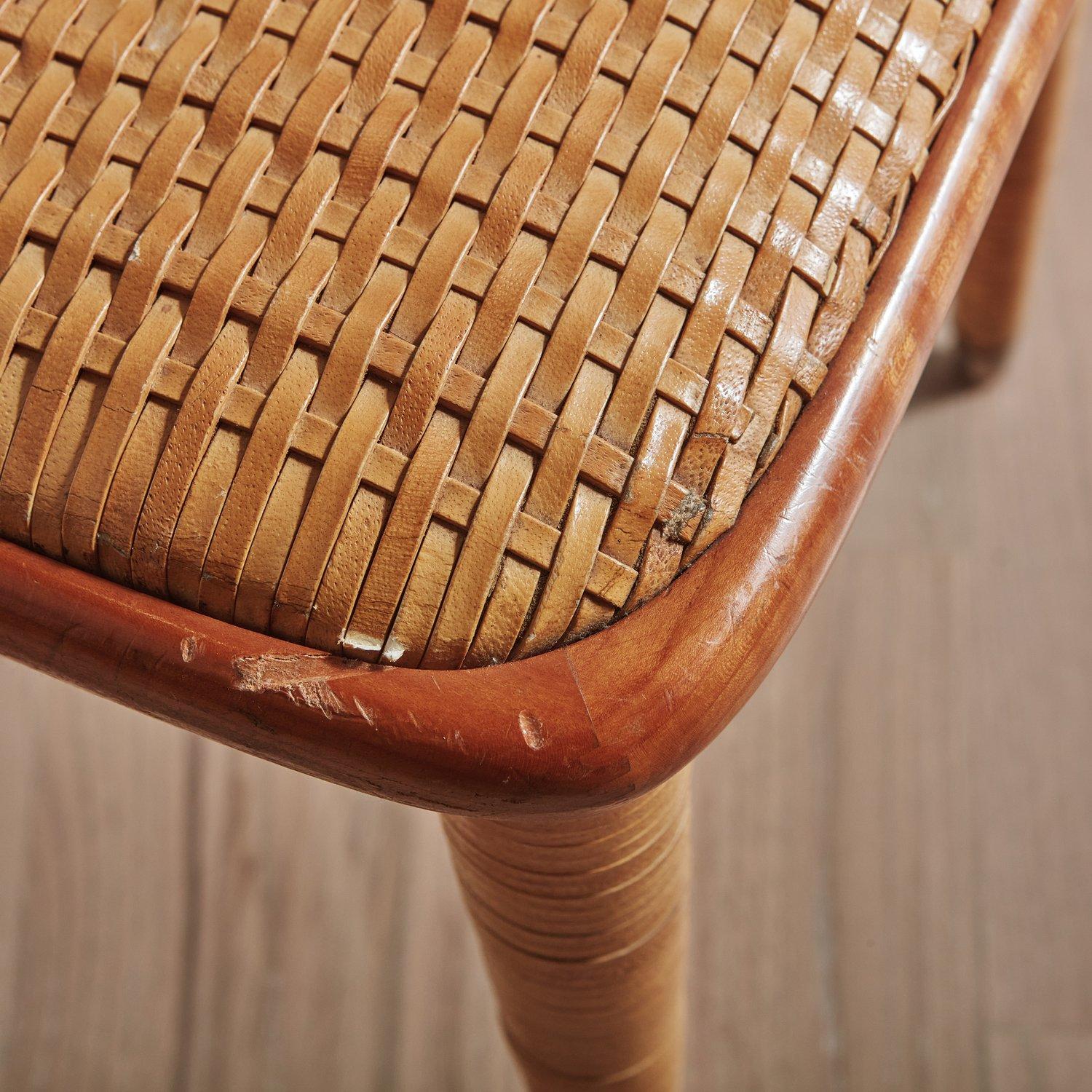 Ensemble de 6 chaises de salle à manger en bois et cuir tissé de Pierantonio Bonacina, Italie, années 1970 en vente 1