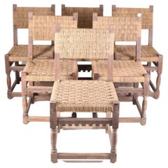 Set of 6 Wooden and Rope Chairs