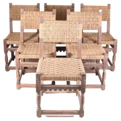 Set of 6 Wooden and Rope Chairs