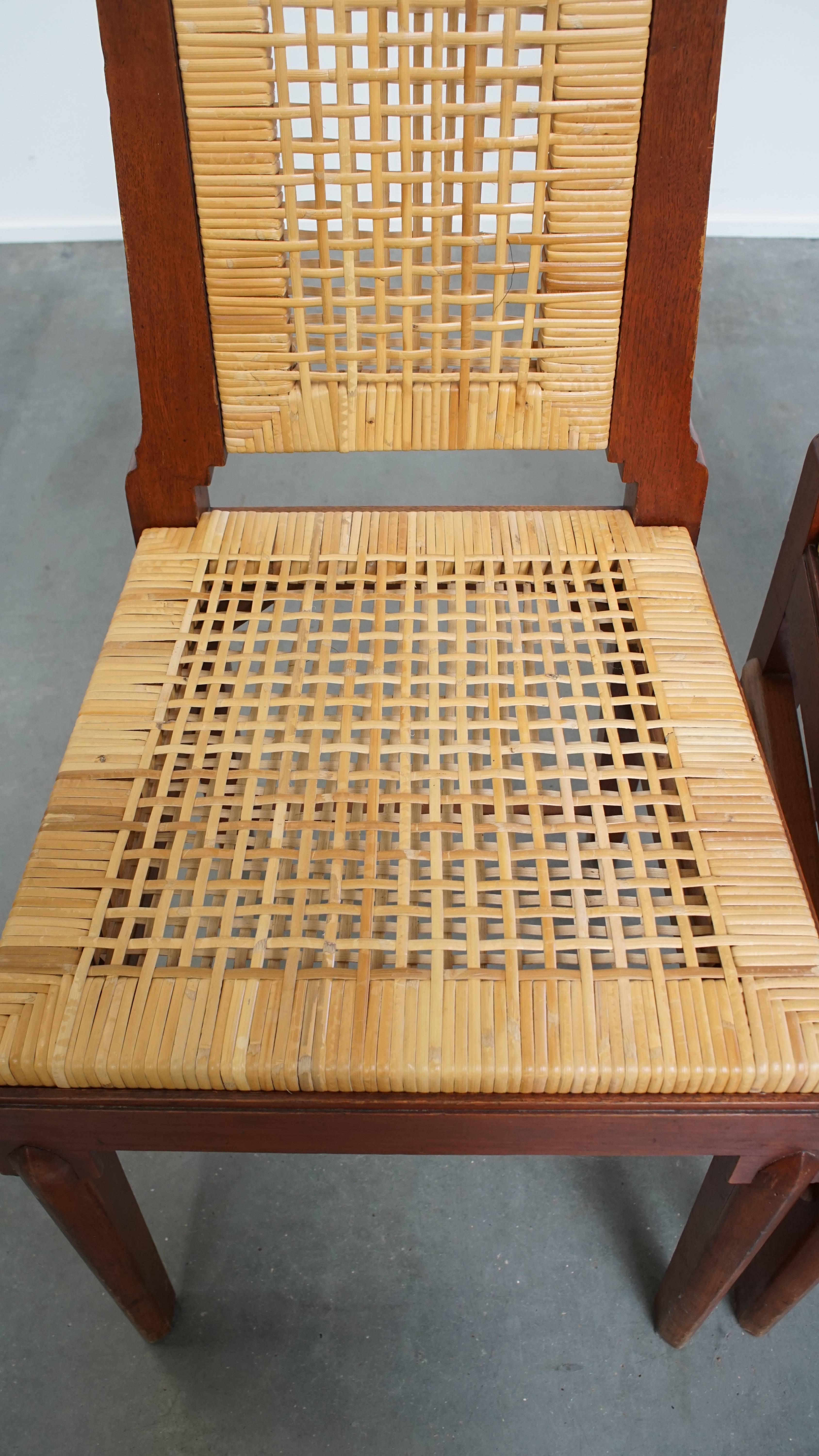 Set di 6 sedie da pranzo in legno dal design Art Déco con seduta e schienale in vimini in vendita 1