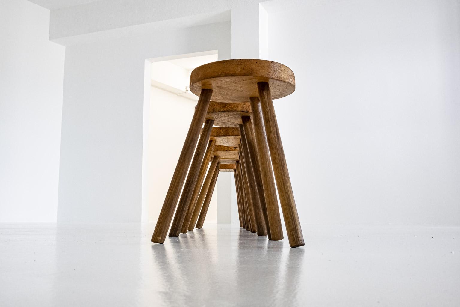 Set of 6, Wooden, Brutalist Tripod Stools or Side Tables, Italy, ca. 1960s For Sale 5
