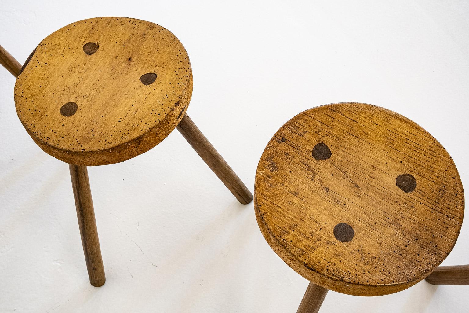 Set of 6, Wooden, Brutalist Tripod Stools or Side Tables, Italy, ca. 1960s 8