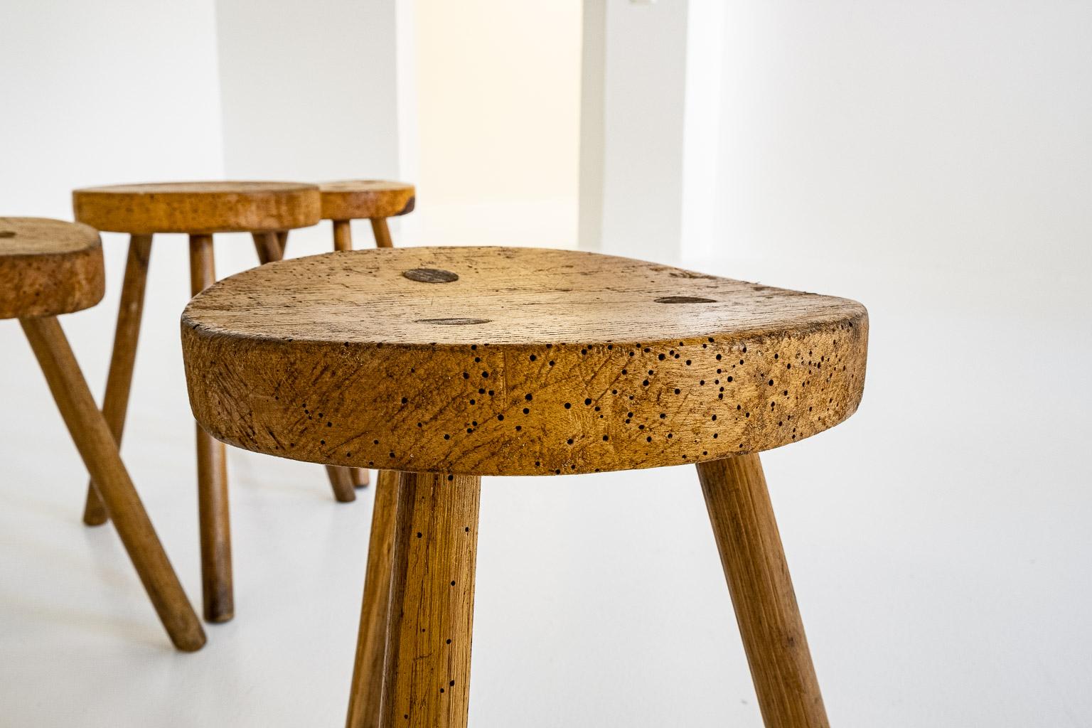 Set of 6, Wooden, Brutalist Tripod Stools or Side Tables, Italy, ca. 1960s For Sale 10