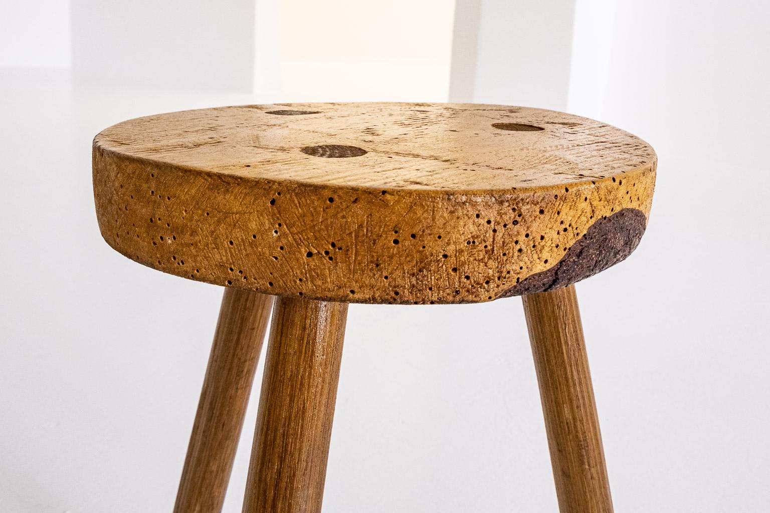 Set of 6, Wooden, Brutalist Tripod Stools or Side Tables, Italy, ca. 1960s For Sale 11