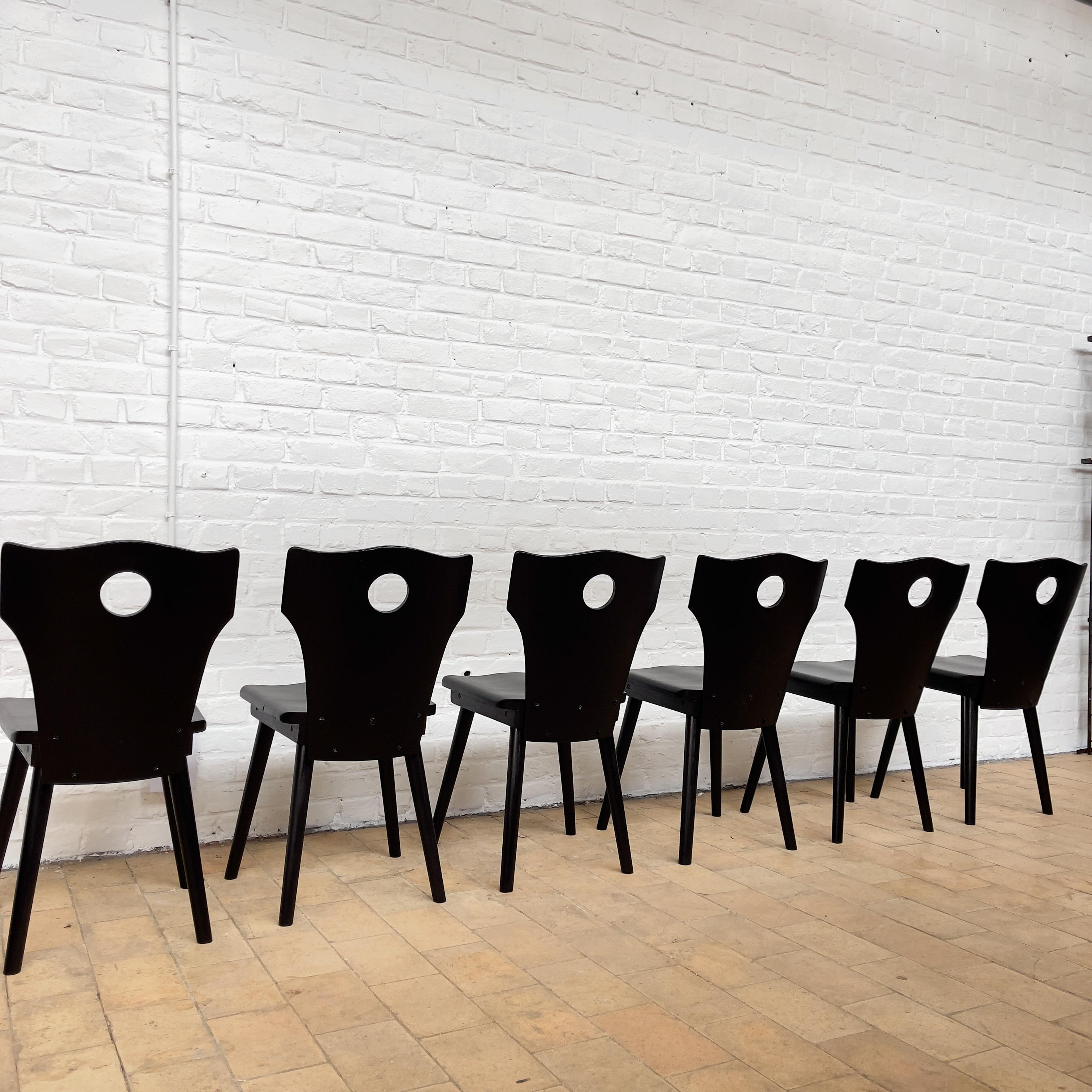 Set of 6 Wooden Chairs, 1950 In Good Condition For Sale In TOURCOING, FR