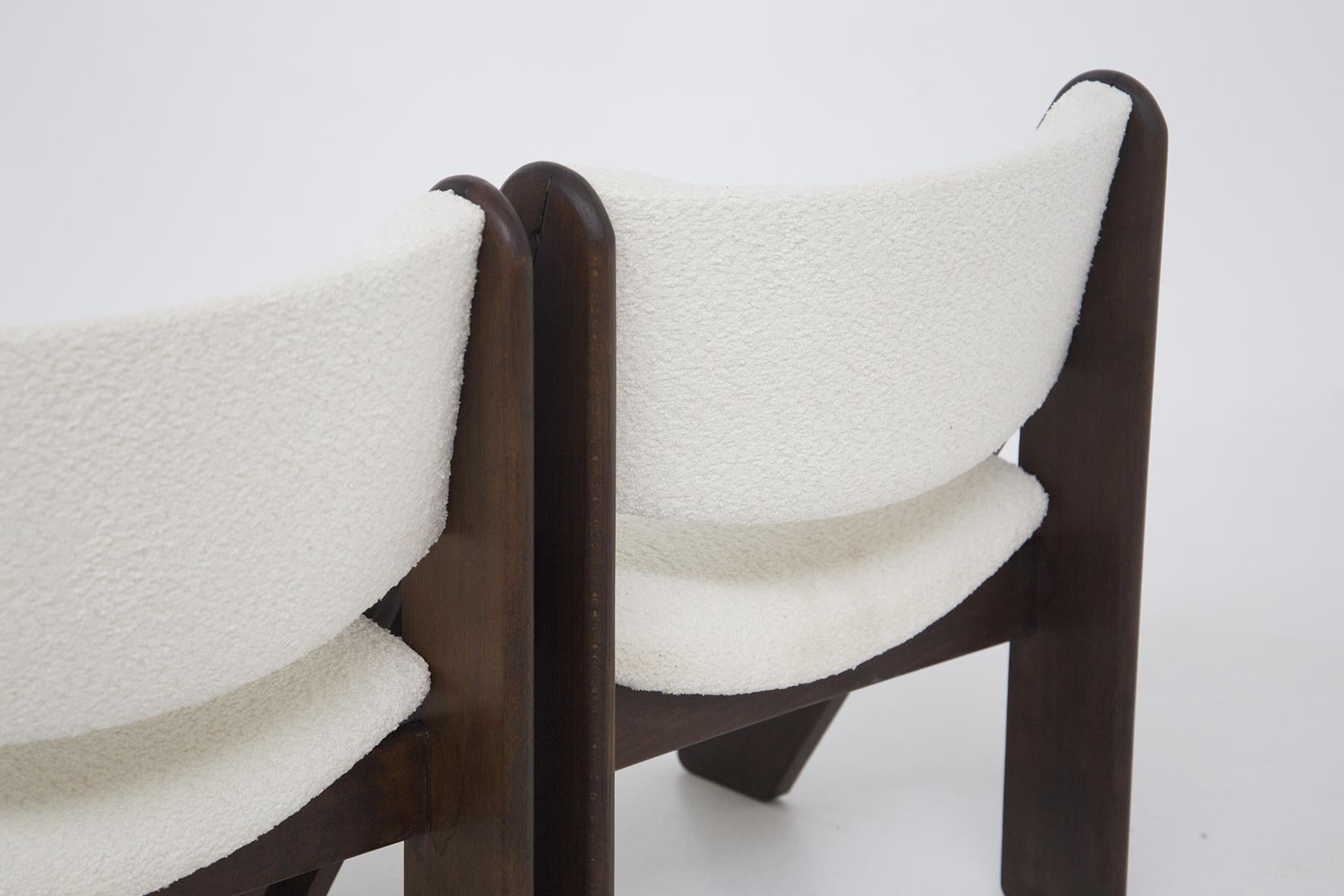 Bouclé Set of 6 Wooden Chairs by Gigi Sabadin for Stilwood