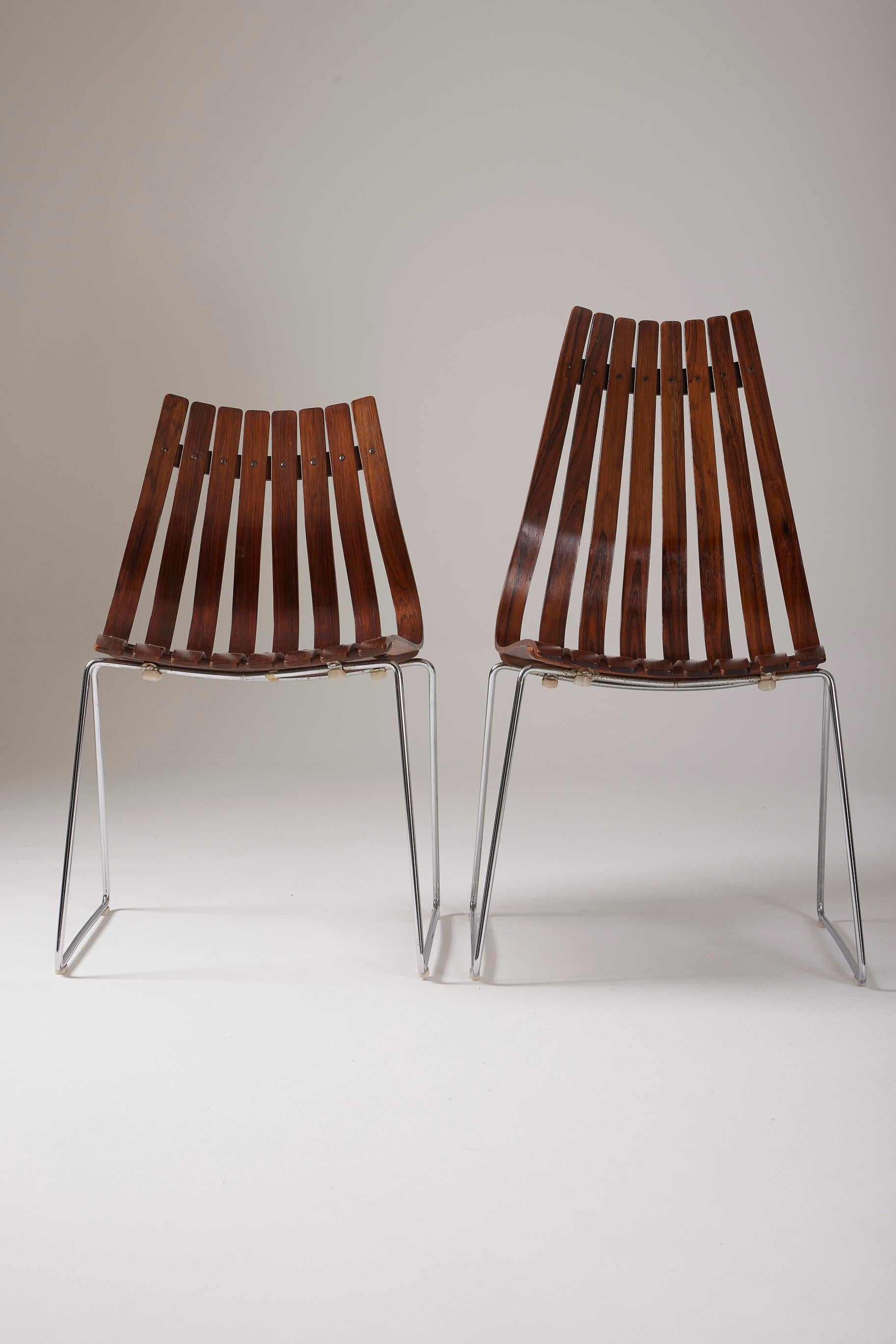  Set of 6 wooden chairs by Hans Brattrud In Good Condition For Sale In PARIS, FR