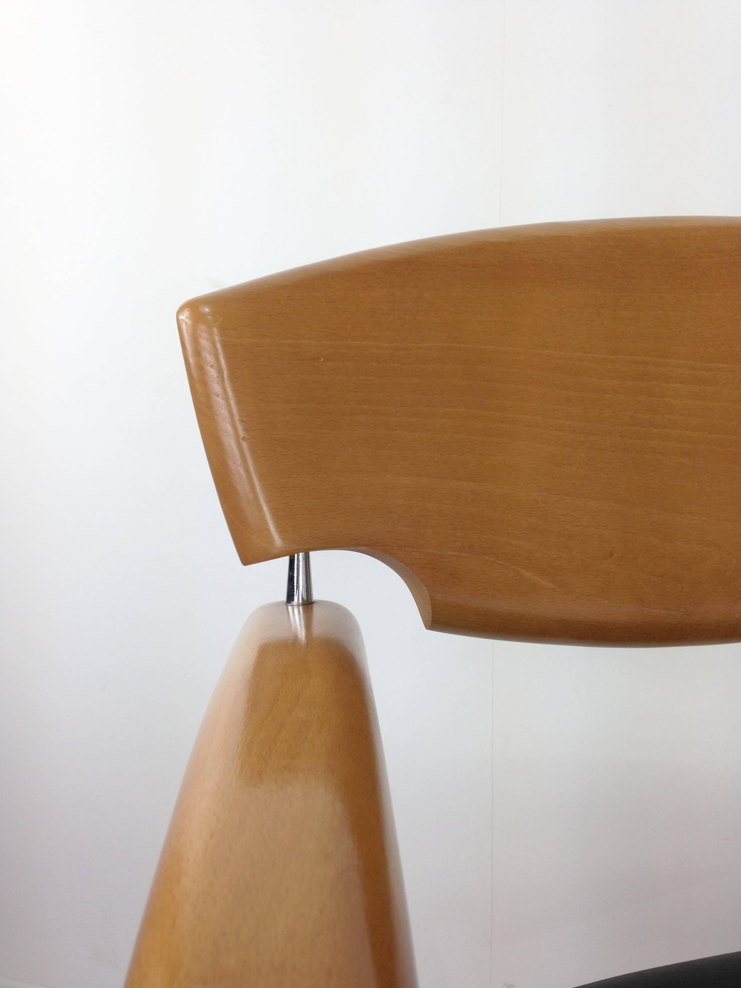 Scandinavian Modern Set of Six Wooden Design of the 1980s Dining Armchairs
