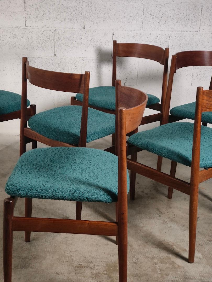 Tissu Ensemble de 6 chaises de salle à manger en bois 107 modèle de Gianfranco Frattini pour Cassina, années 60 en vente