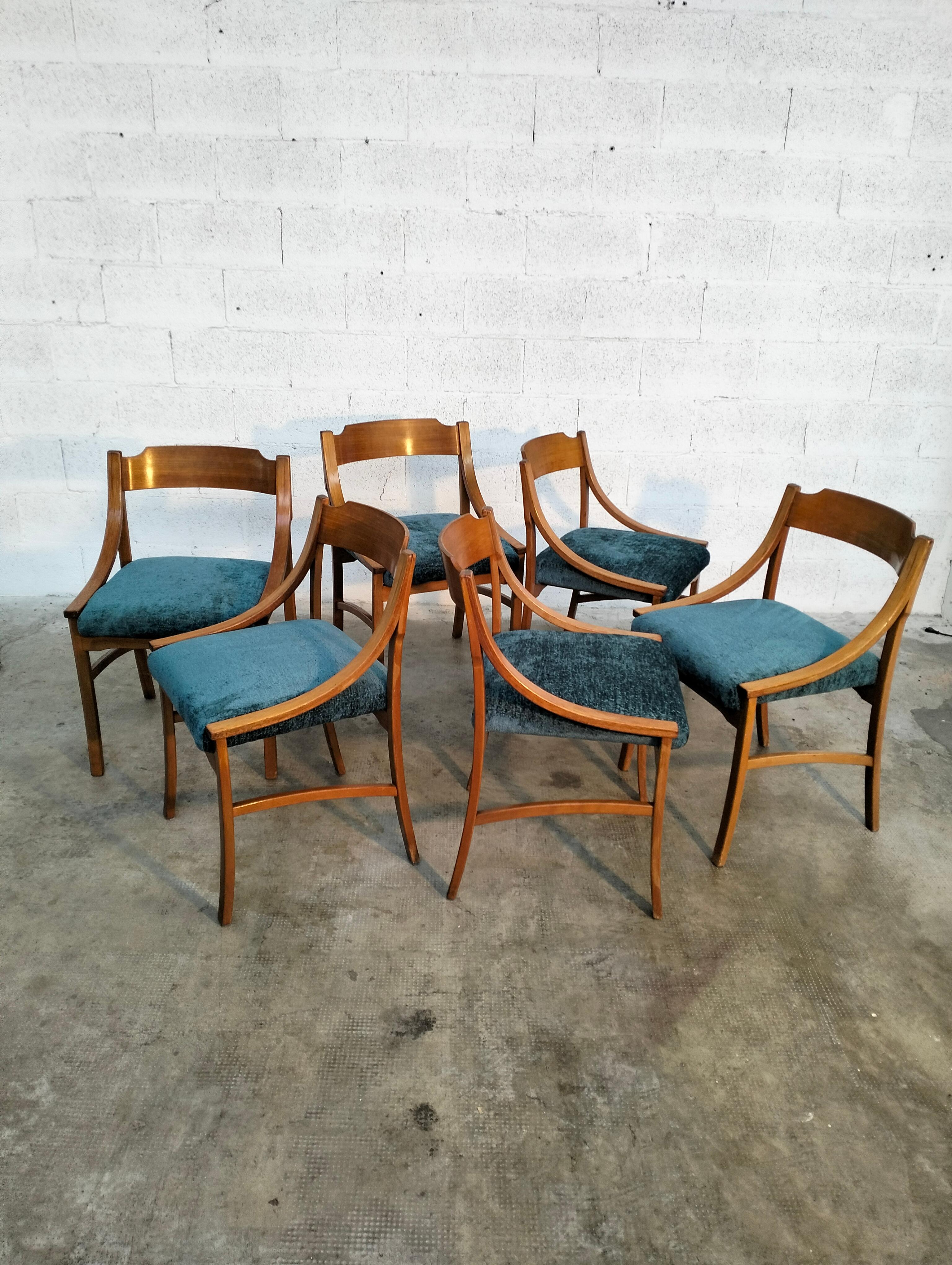 Late 20th Century Set of 6 Wooden Dining Chairs in the Style of Ico Parisi for Cassina, 1970s  For Sale