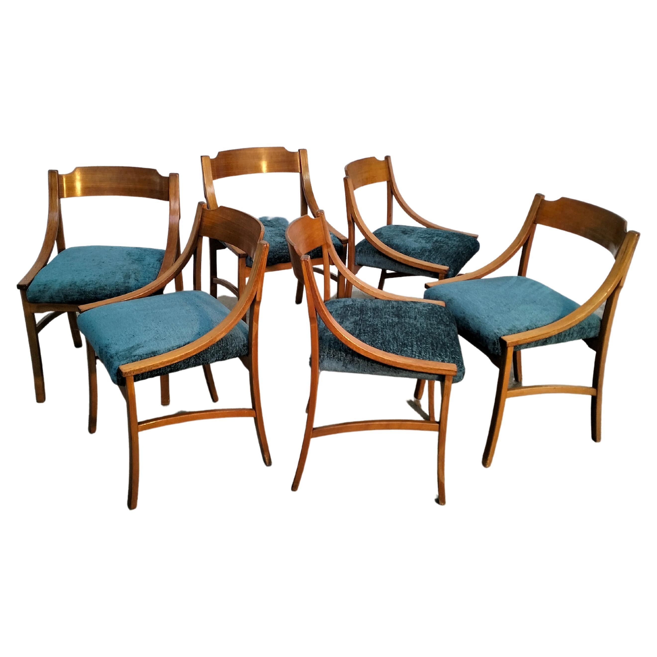 Set of 6 Wooden Dining Chairs in the Style of Ico Parisi for Cassina, 1970s  For Sale