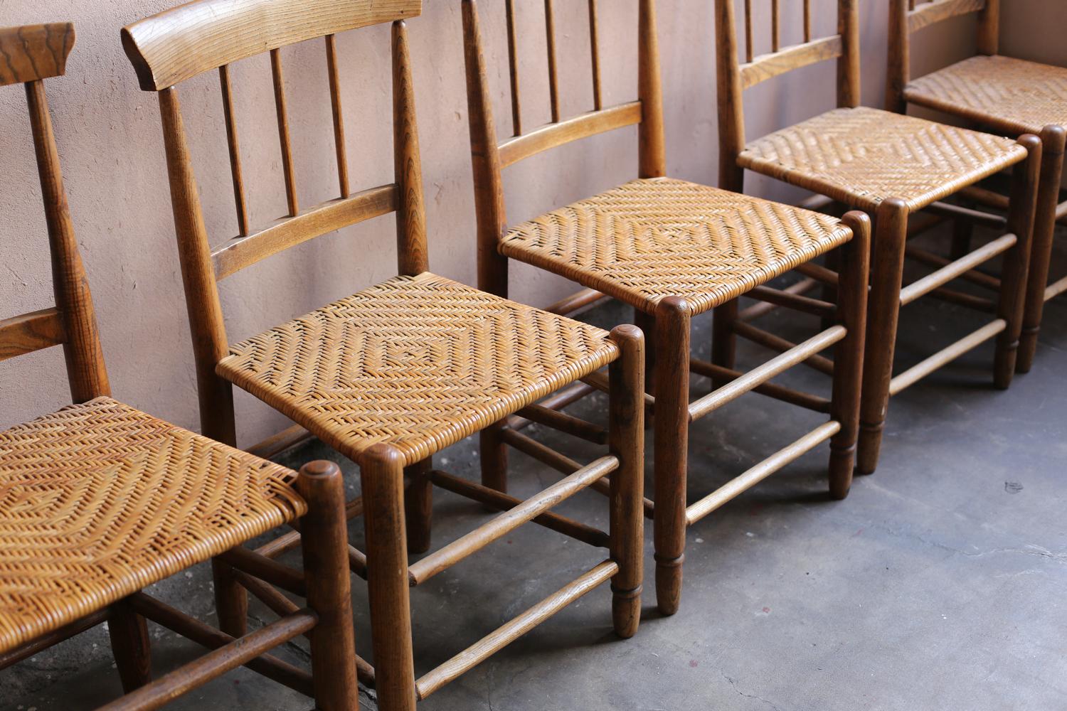 Francese Set di 6 sedie folkloristiche in legno in vendita