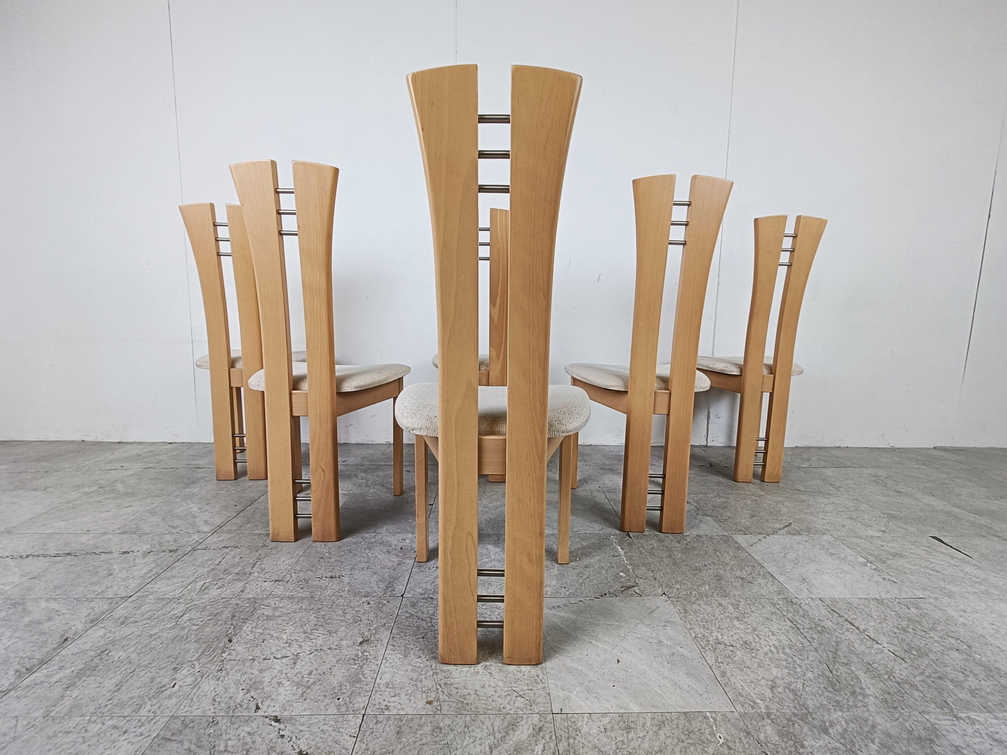 Set of 6 Wooden High Back Dining Chairs, 1990s In Good Condition For Sale In HEVERLEE, BE