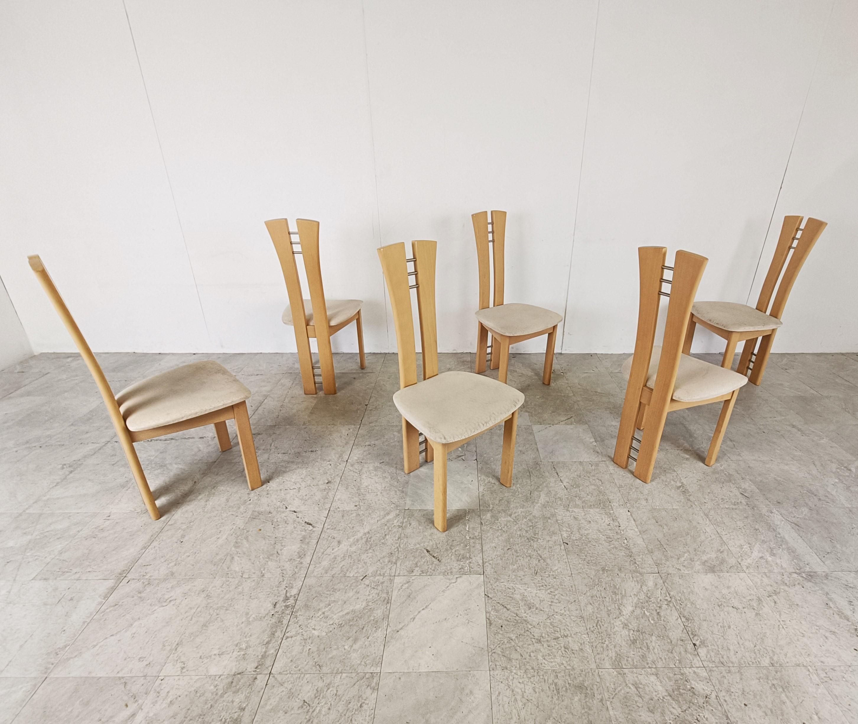 Set of 6 Wooden High Back Dining Chairs, 1990s In Good Condition For Sale In HEVERLEE, BE