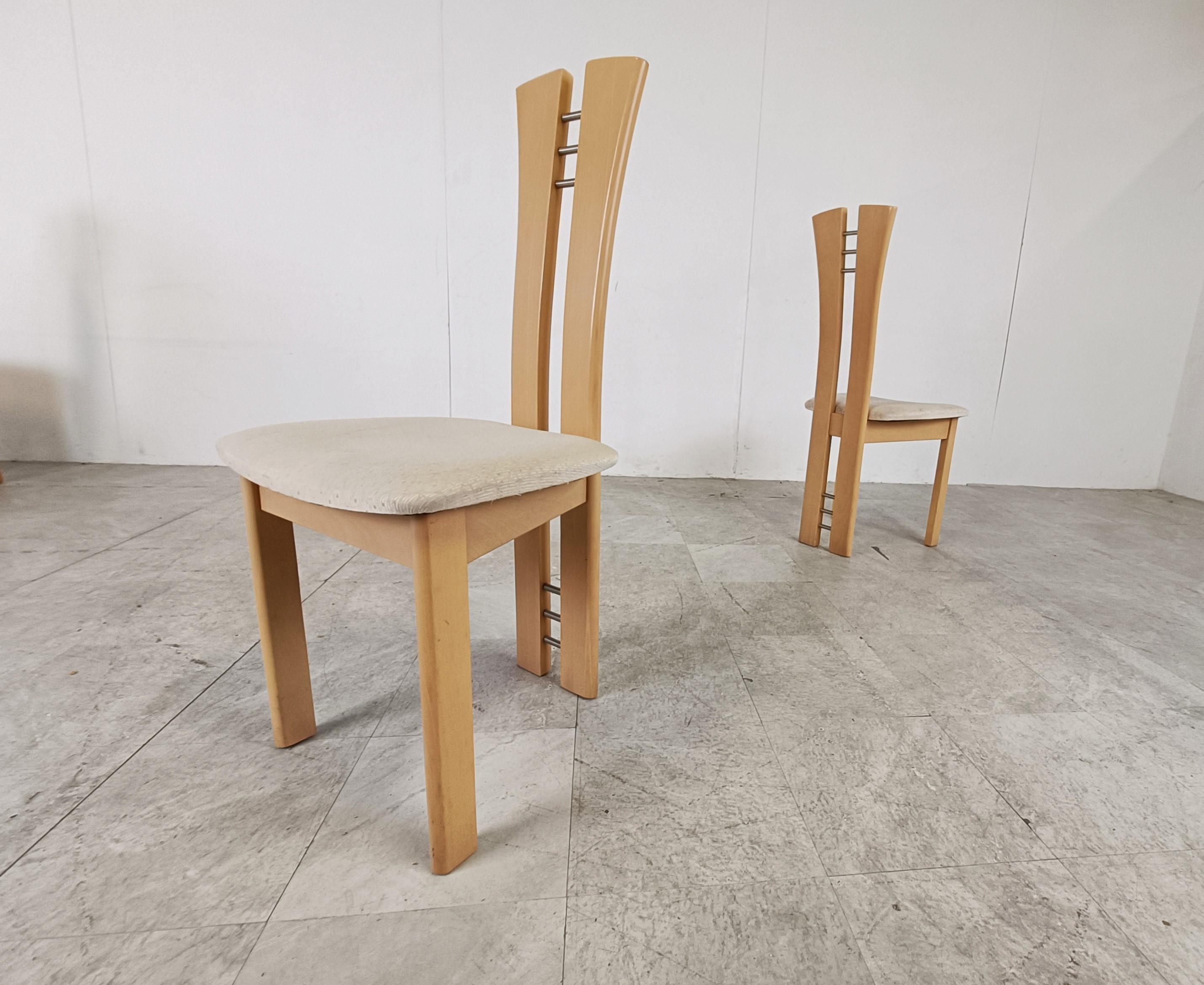 Late 20th Century Set of 6 Wooden High Back Dining Chairs, 1990s For Sale