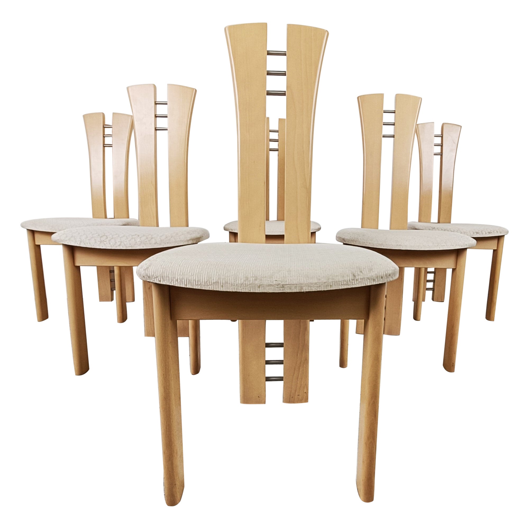 Set di 6 sedie da pranzo con schienale alto in legno, anni '90
