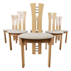 Set di 6 sedie da pranzo con schienale alto in legno, anni '90