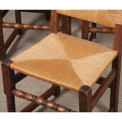 Set of 6 wooden straw chairs, French craftsmanship, 1950