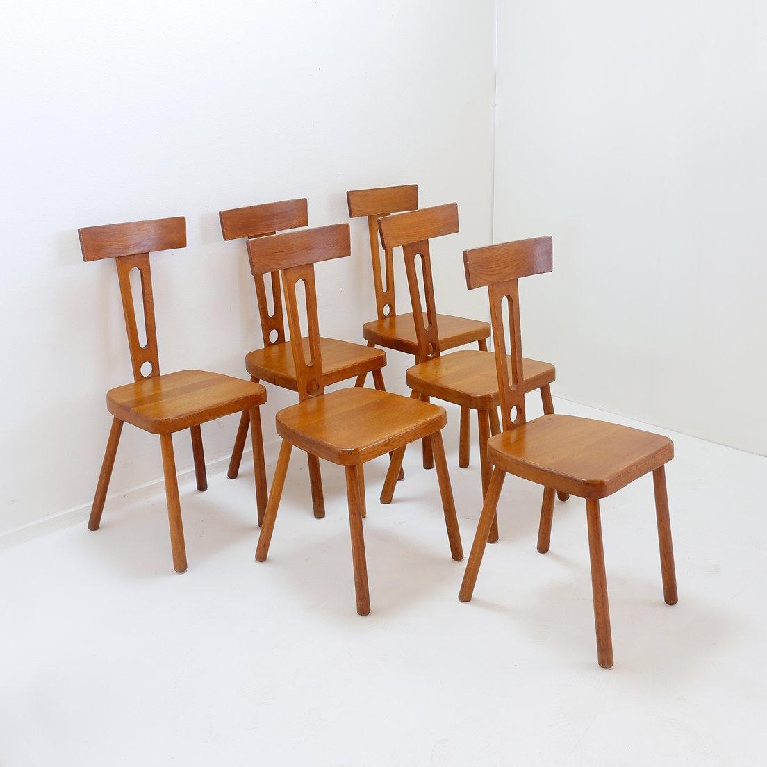 Set di 6 sedie da pranzo con schienale a T in legno - Anni '60 in vendita 9