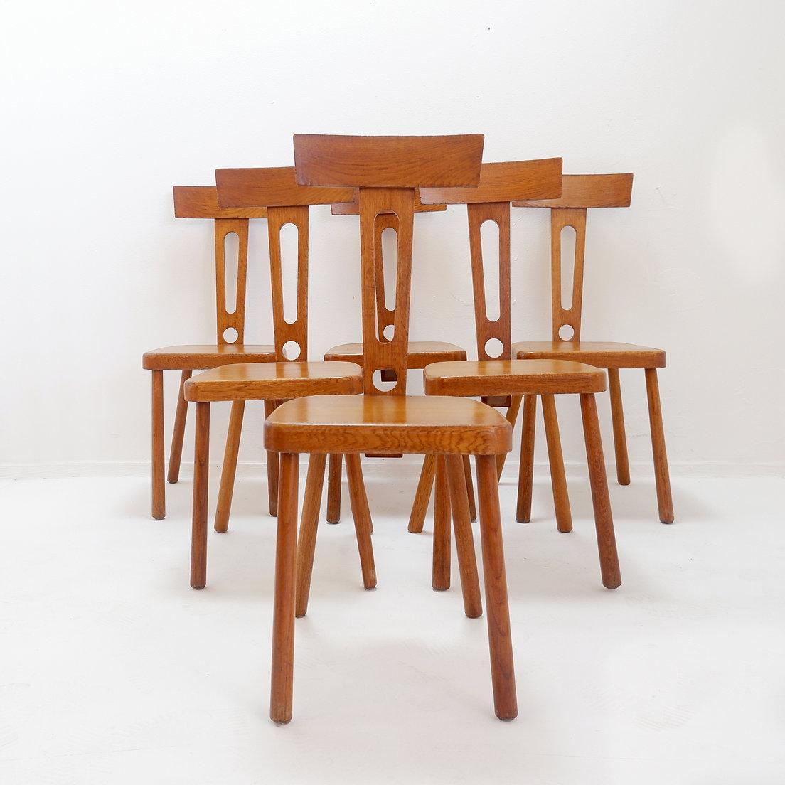 Mid-Century moderno Set di 6 sedie da pranzo con schienale a T in legno - Anni '60 in vendita