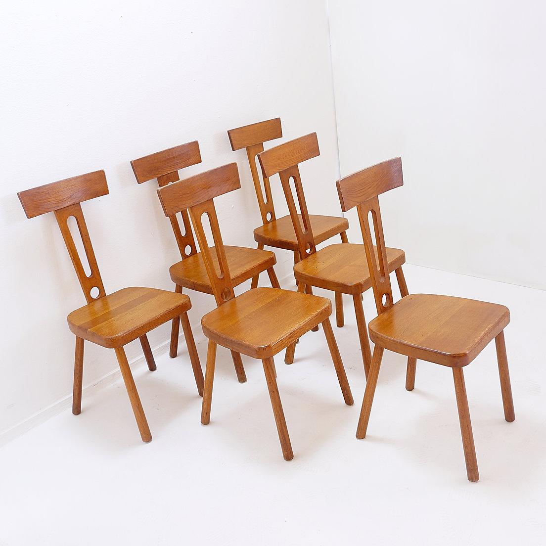 XX secolo Set di 6 sedie da pranzo con schienale a T in legno - Anni '60 in vendita