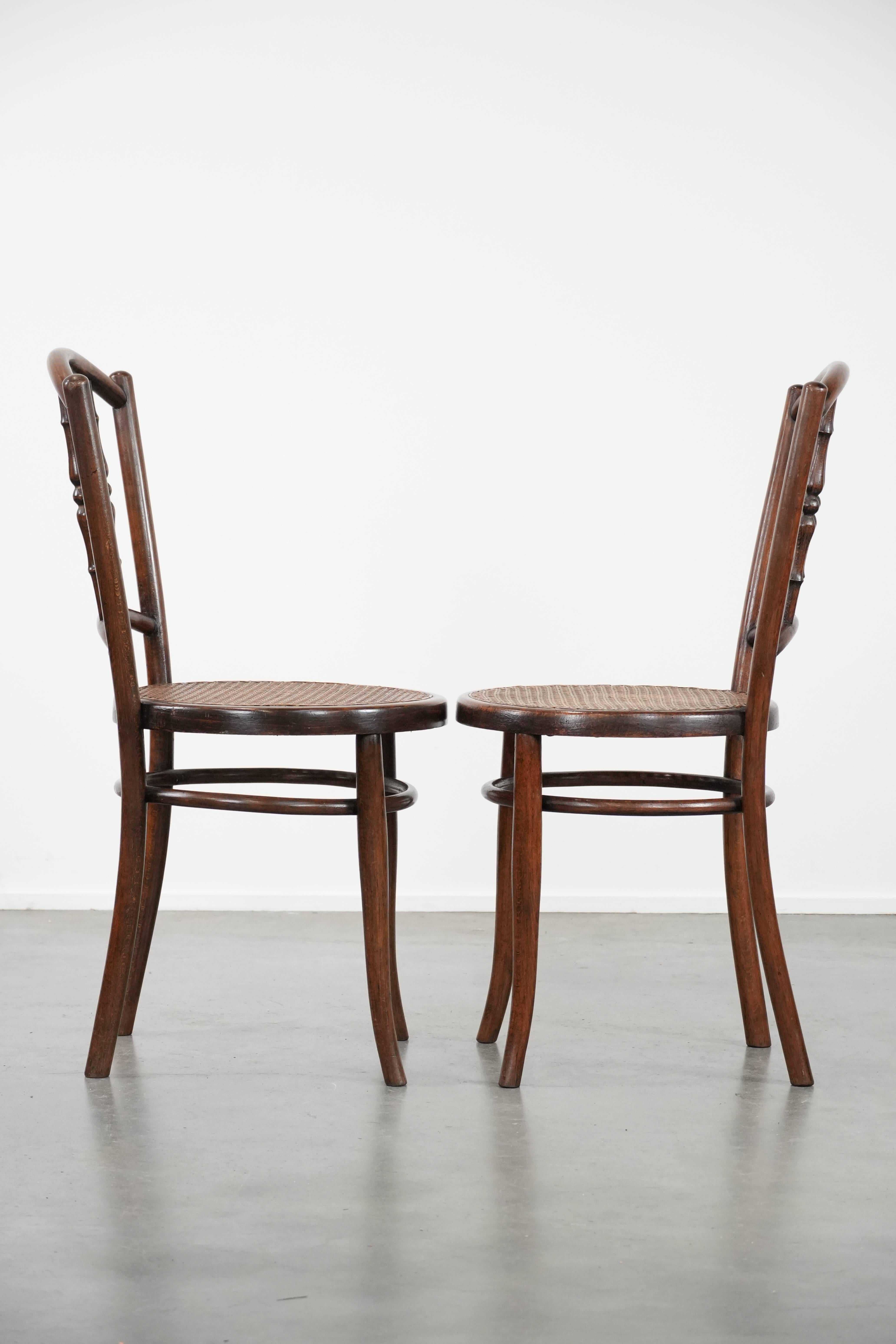 Set of 6 wooden vintage bistro chairs by Jacob & Josef Kohn Wien im Zustand „Gut“ im Angebot in Harderwijk, NL