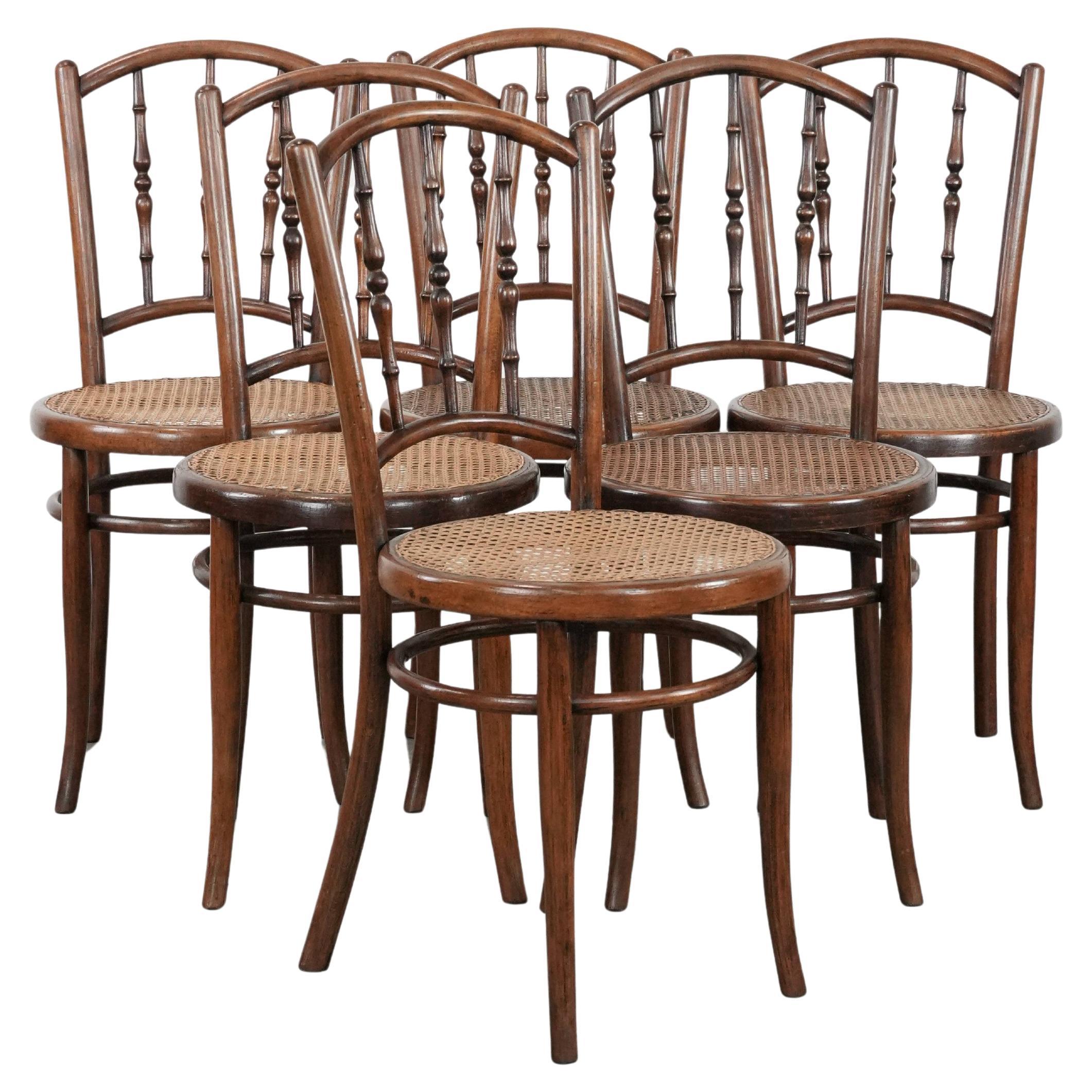 Set of 6 wooden vintage bistro chairs by Jacob 
Josef Kohn Wien