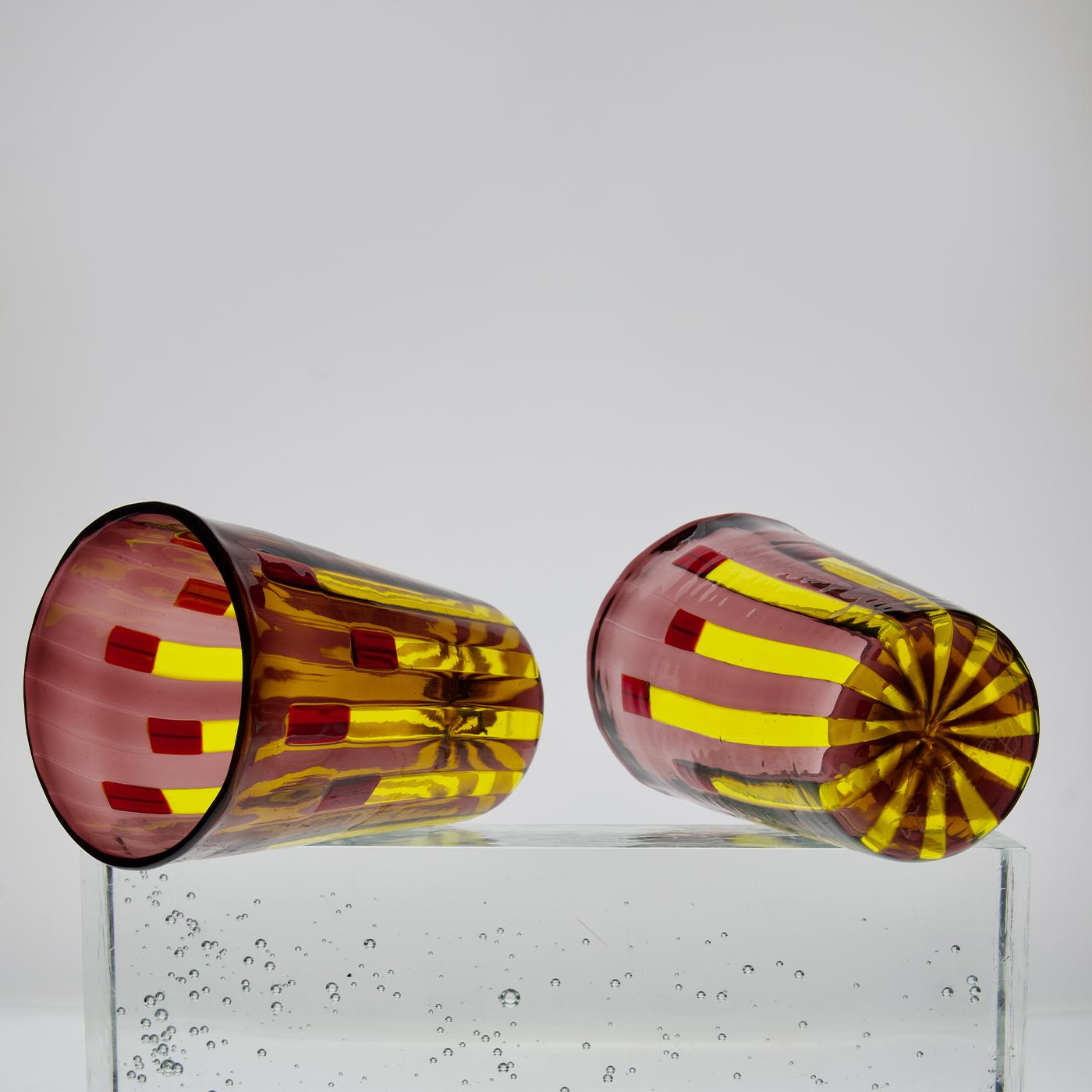 Lot de 6 gobelets en verre jaune et améthyste  par Silvio Piattelli en vente 6