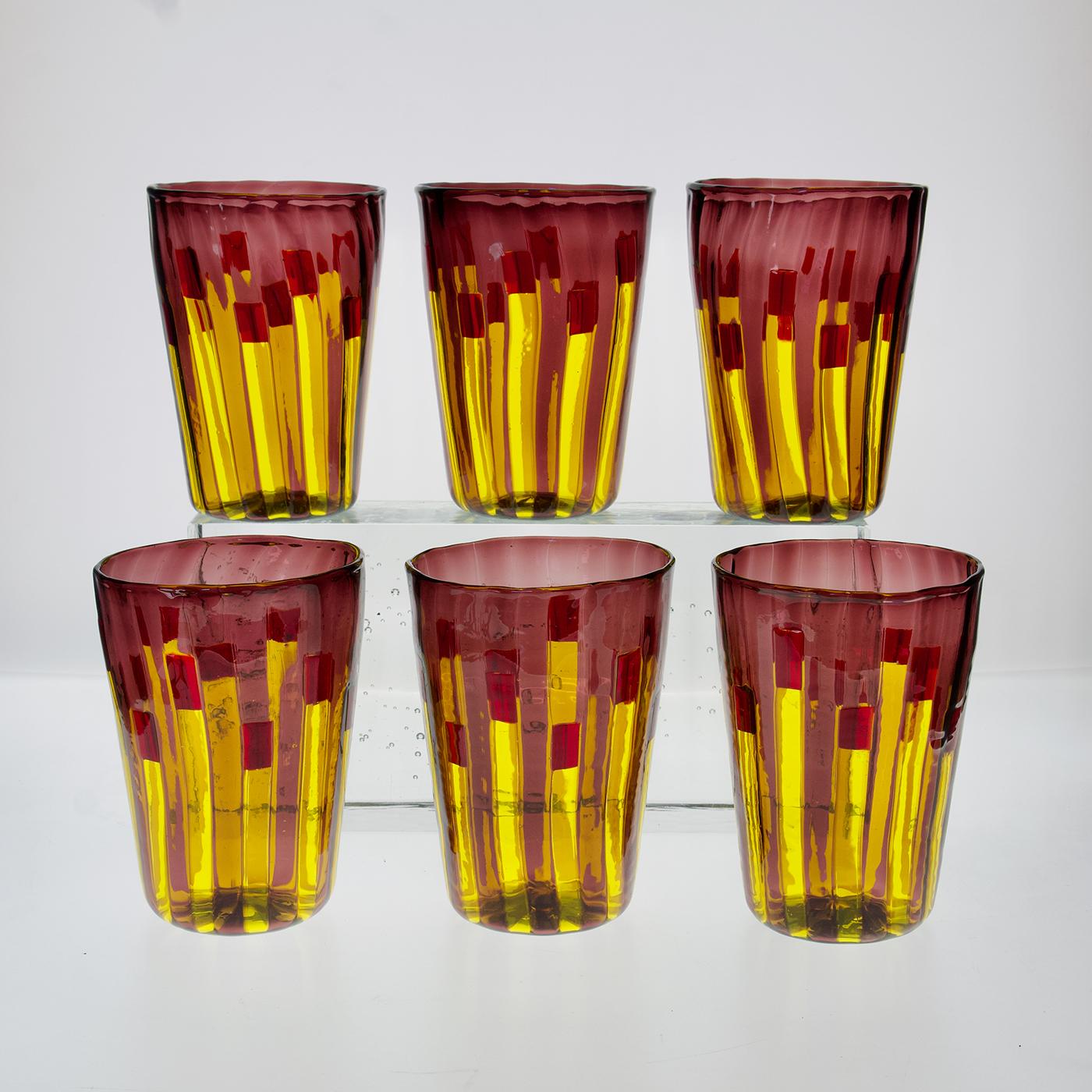 Lot de 6 gobelets en verre jaune et améthyste  par Silvio Piattelli Neuf - En vente à Milan, IT