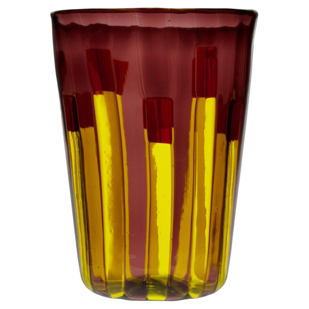 Set of 6 Yellow and Amethyst Glass Tumblers  by Silvio PIattelli