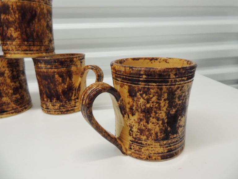 Set of '6' Yellow and Brown Spongeware Handmade Mugs For Sale at 1stDibs