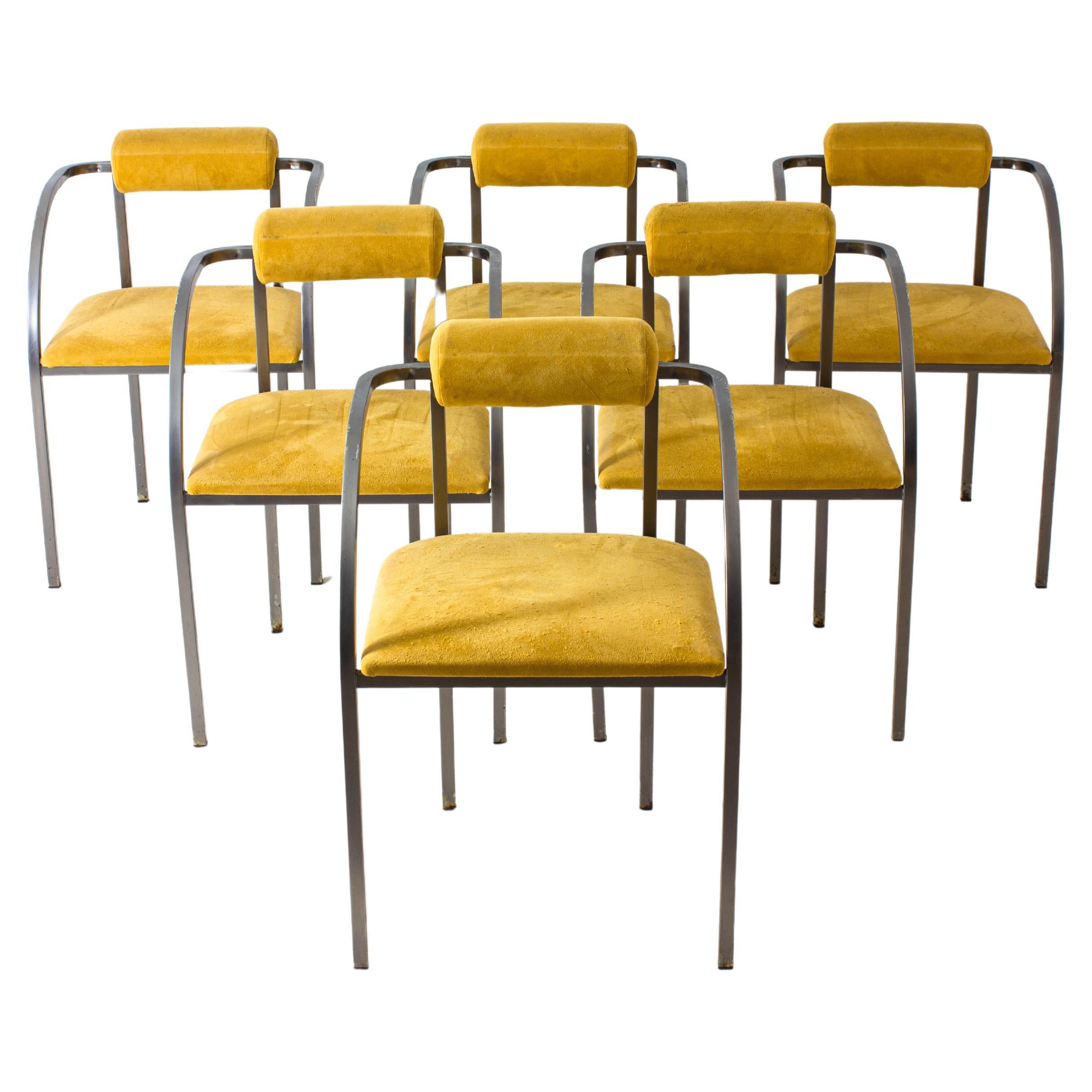 Set of 6 yellow dining chairs by Belgochrom, 1980s
