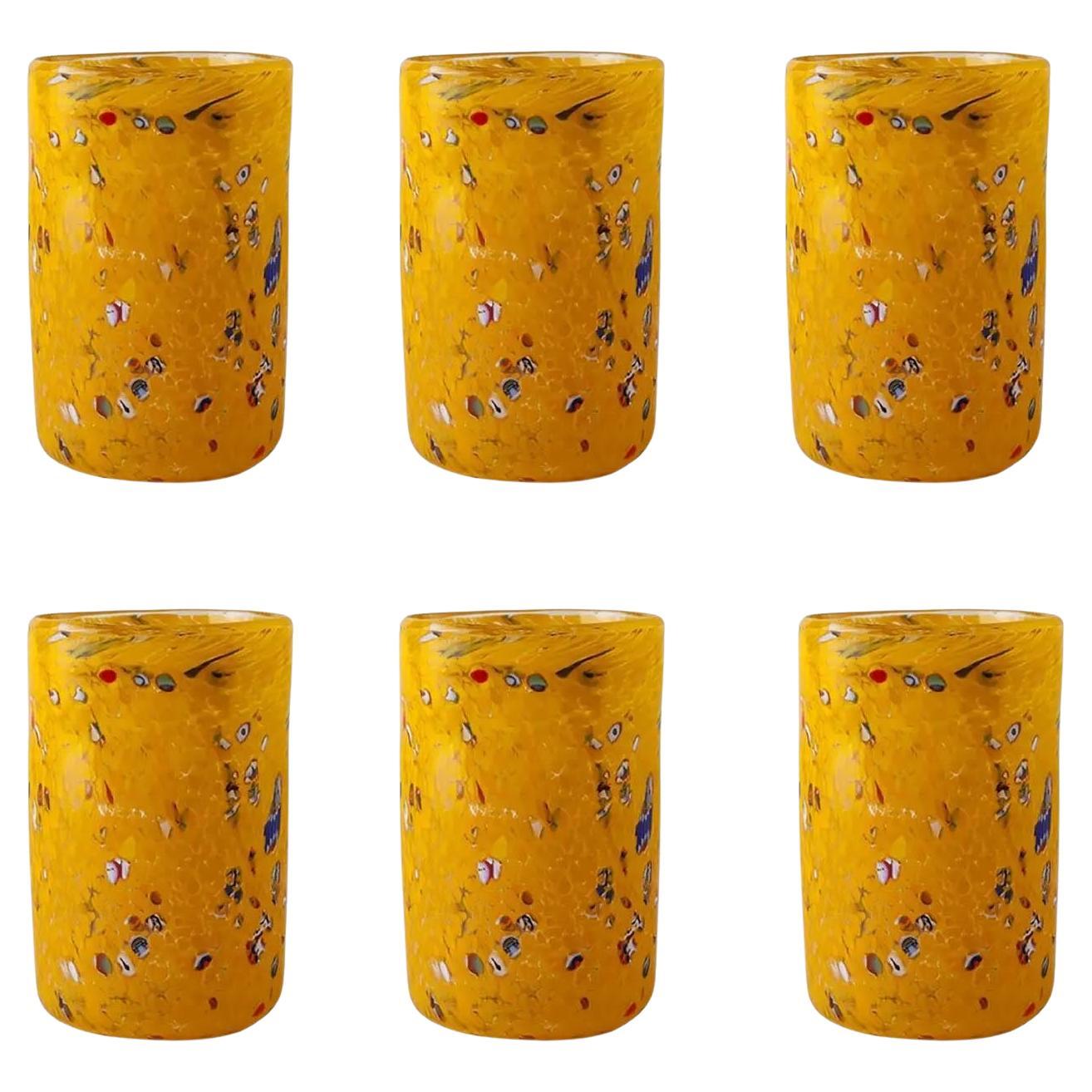 Set of 6 Yellow Handmade Unique Goto Murano Drinking Glasses