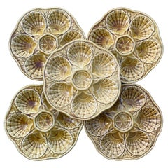 Set of 6 Yellow Majolica Oyster Plate Sarreguemines, Circa 1930