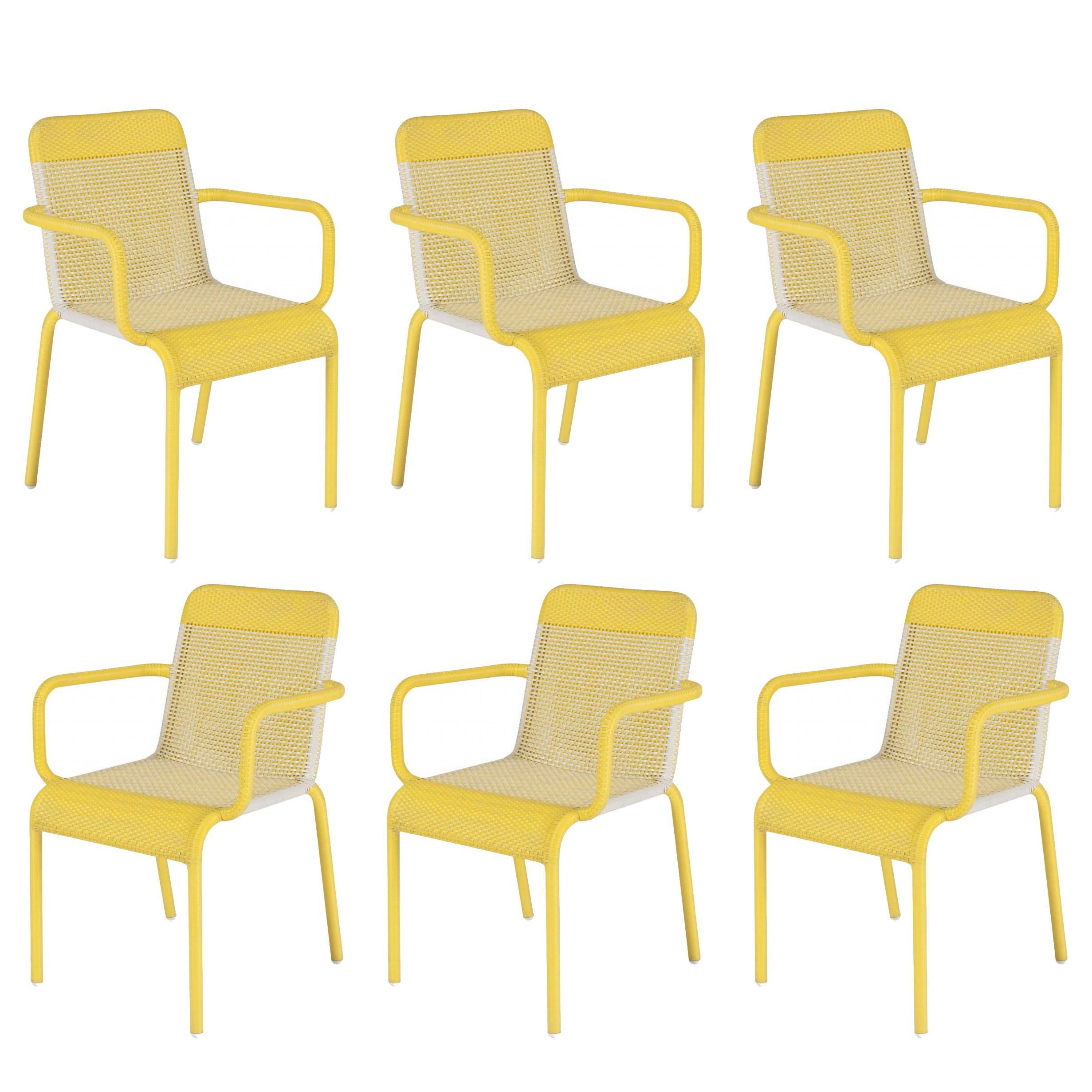 Set of Six Yellow Resin Armchairs