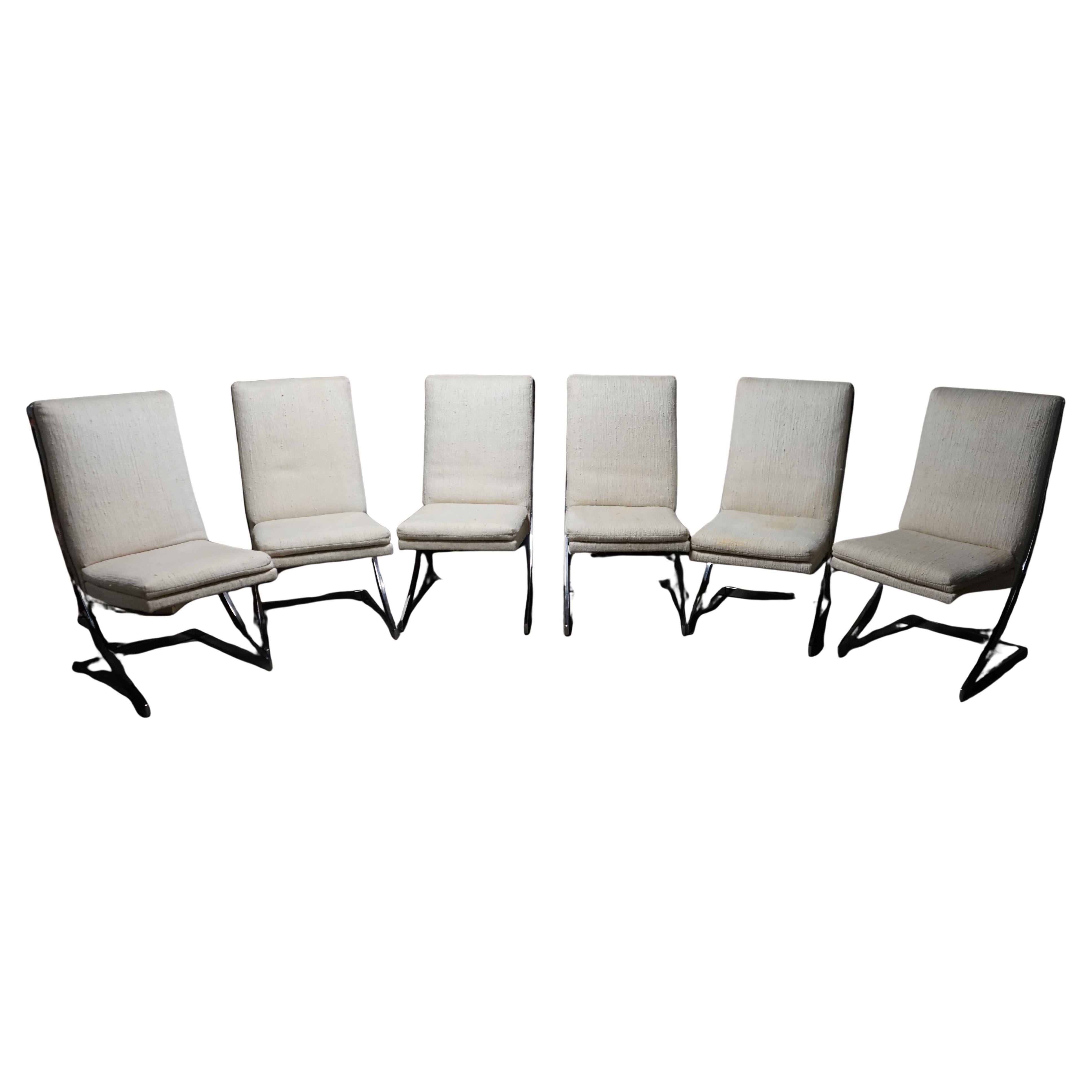 Set of 6 "Z" Dining Chairs with Chrome Frames by Milo Baughman for DIA For Sale