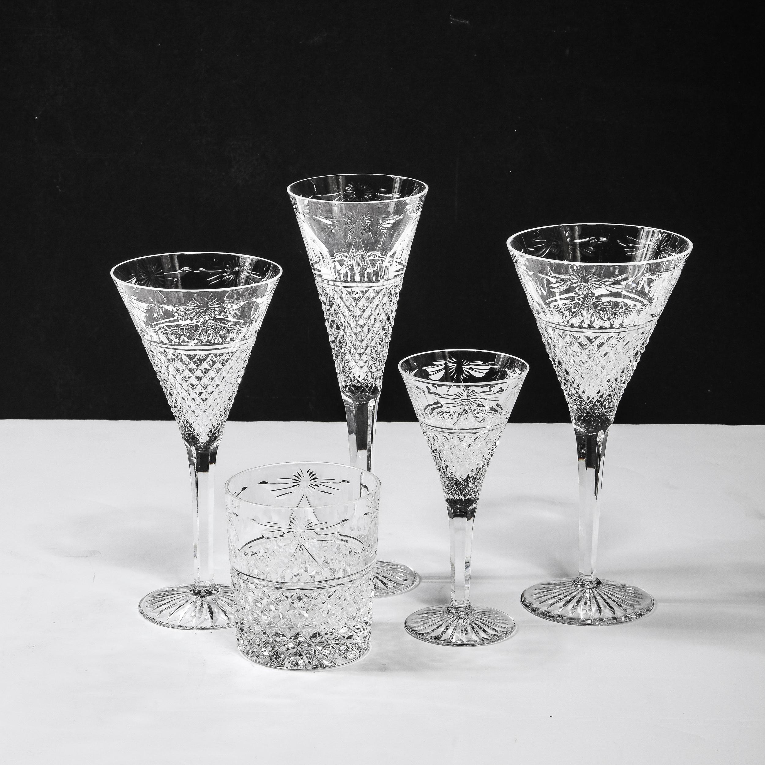 Set of 60 Modernist Etched Crystal Glasses by Stuart with Neoclassical Detailing For Sale 4
