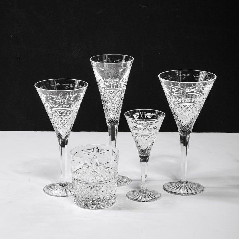 Set of 60 Modernist Etched Crystal Glasses by Stuart with Neoclassical Detailing For Sale 7
