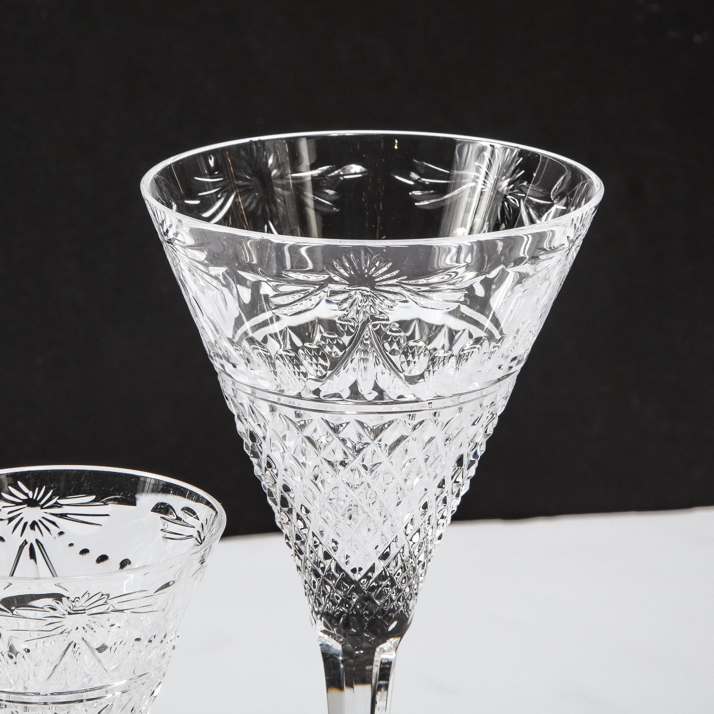 Set of 60 Modernist Etched Crystal Glasses by Stuart with Neoclassical Detailing For Sale 5