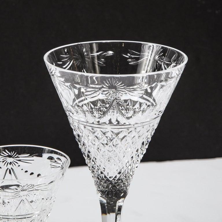 Set of 60 Modernist Etched Crystal Glasses by Stuart with Neoclassical Detailing For Sale 8