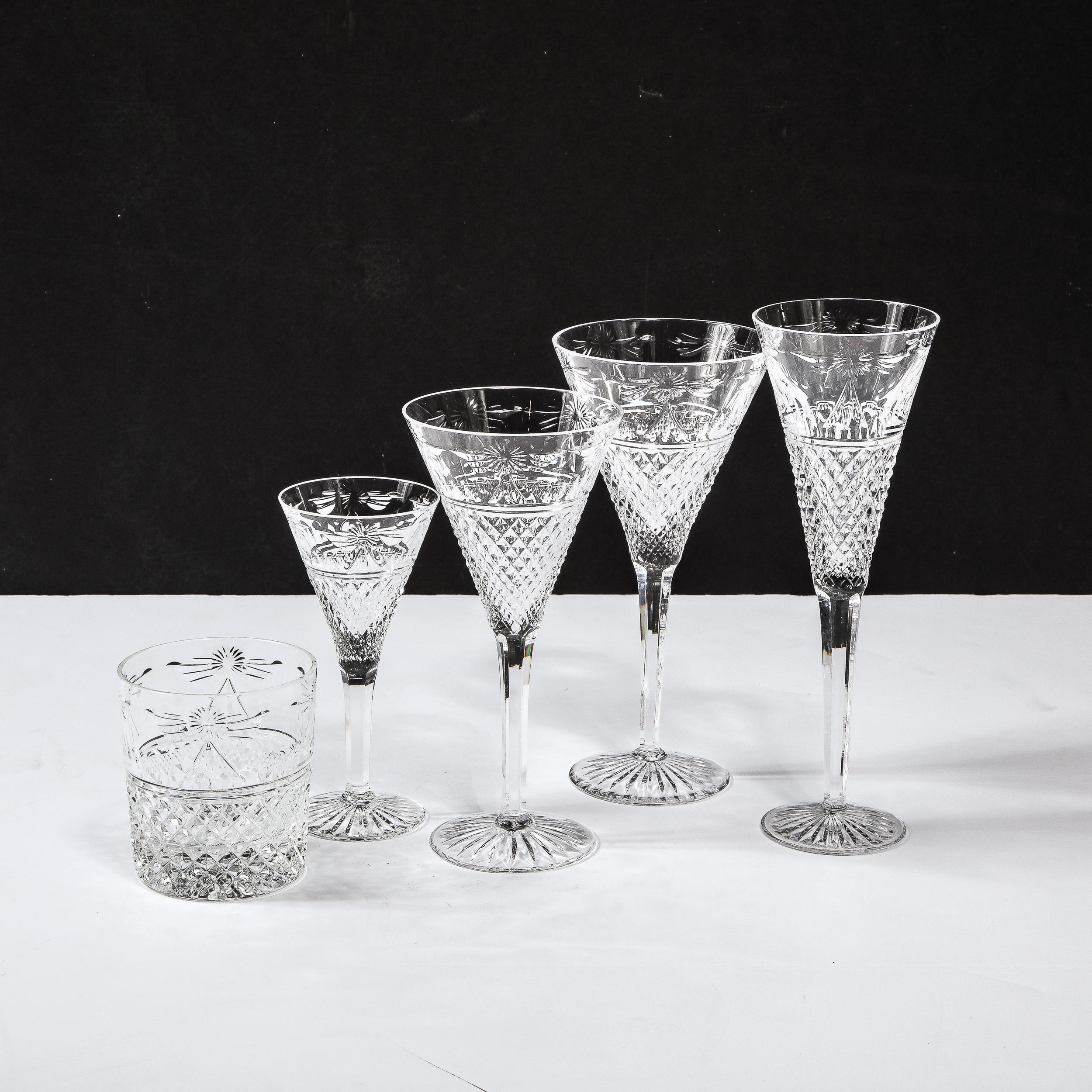 Set of 60 Modernist Etched Crystal Glasses by Stuart with Neoclassical Detailing For Sale 6