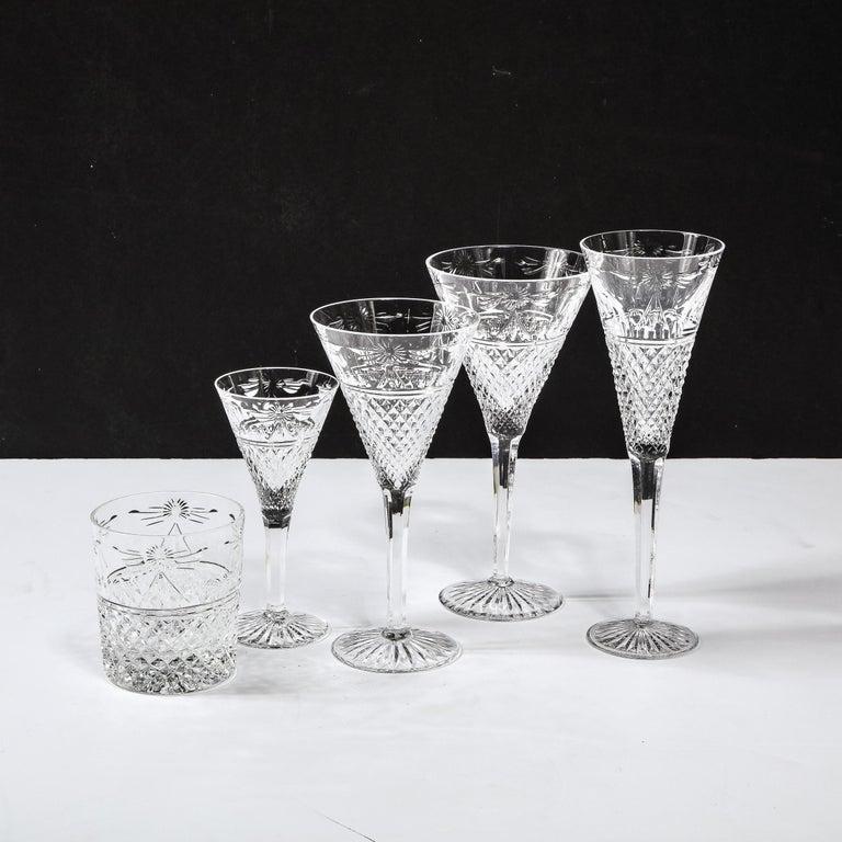 Set of 60 Modernist Etched Crystal Glasses by Stuart with Neoclassical Detailing For Sale 9