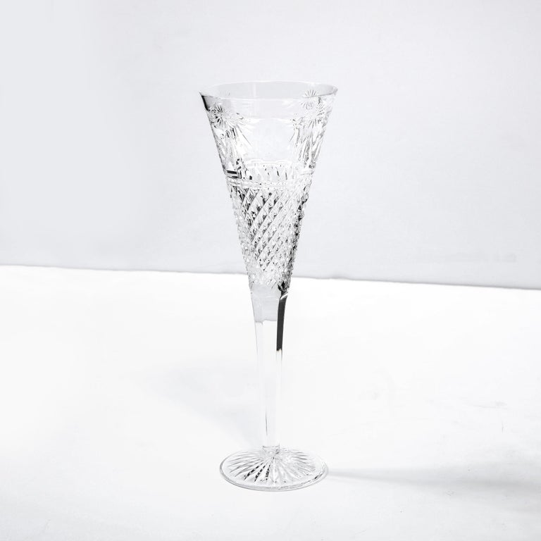 Set Of 60 Modernist Etched Crystal Glasses By Stuart With Neoclassical Detailing For Sale At 1stdibs