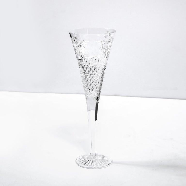 20th Century Set of 60 Modernist Etched Crystal Glasses by Stuart with Neoclassical Detailing For Sale