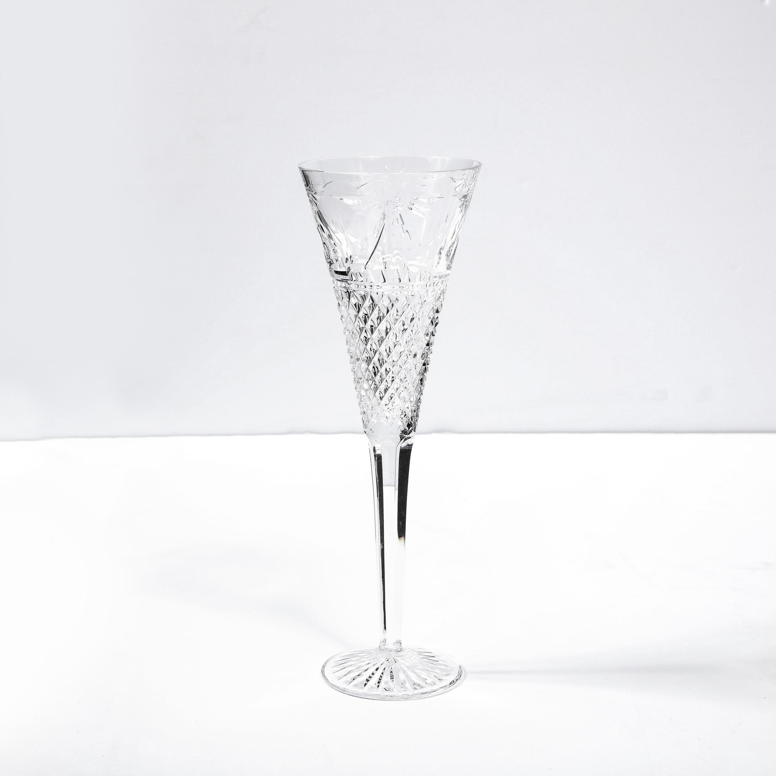 English Set of 60 Modernist Etched Crystal Glasses by Stuart with Neoclassical Detailing For Sale