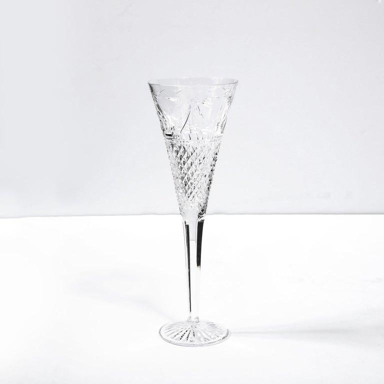 Set of 60 Modernist Etched Crystal Glasses by Stuart with Neoclassical Detailing For Sale 1