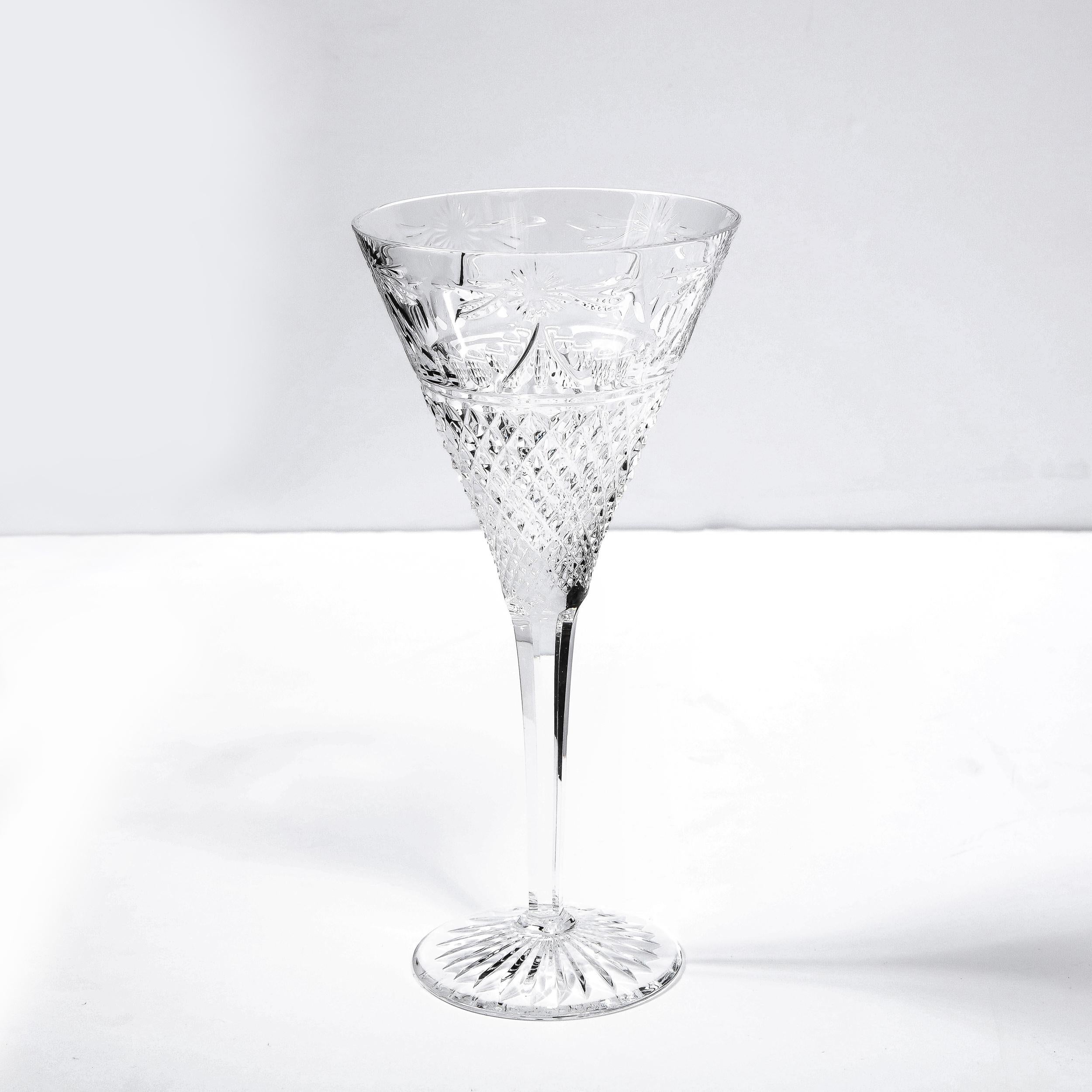 Set of 60 Modernist Etched Crystal Glasses by Stuart with Neoclassical Detailing In Excellent Condition For Sale In New York, NY