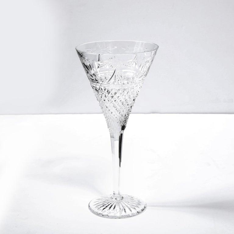 Set of 60 Modernist Etched Crystal Glasses by Stuart with Neoclassical Detailing For Sale 2