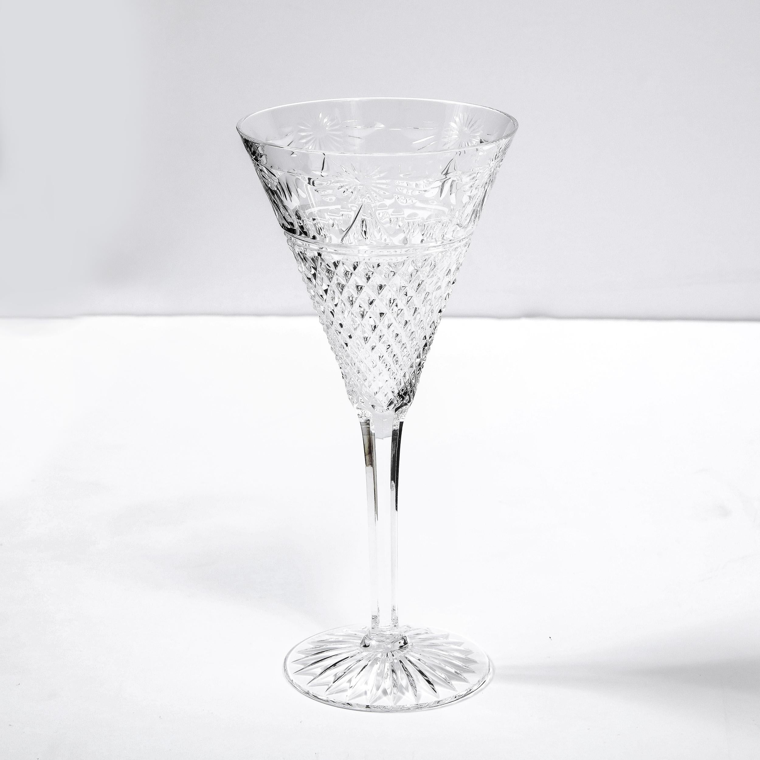 20th Century Set of 60 Modernist Etched Crystal Glasses by Stuart with Neoclassical Detailing For Sale